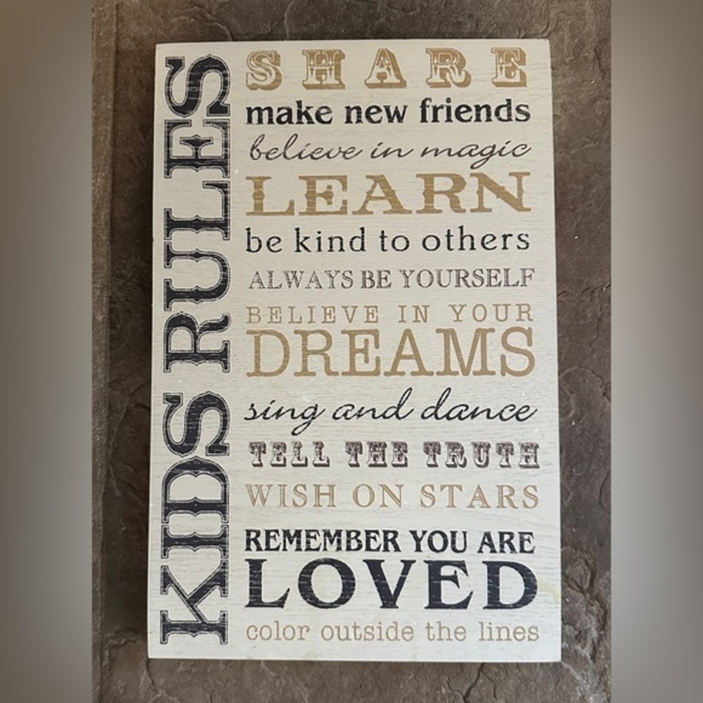 Kids Rules Wood Wall Sign Cream Nursery Decor